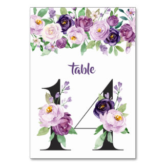 Numeração De Mesa N.º 14 Rosas de Aquarela com roxo e Lavanda
