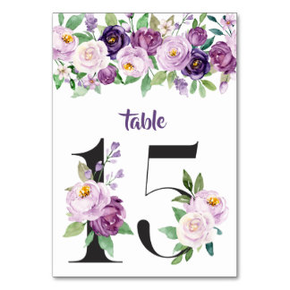 Numeração De Mesa N.º 15 Rosas de Aquarela em roxo e Lavanda