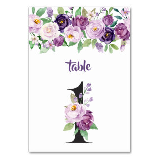 Numeração De Mesa N.º 1 Rosas de Aquarela com roxo e Lavanda