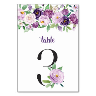 Numeração De Mesa N.º 3 Rosas de Aquarela em roxo e Lavanda