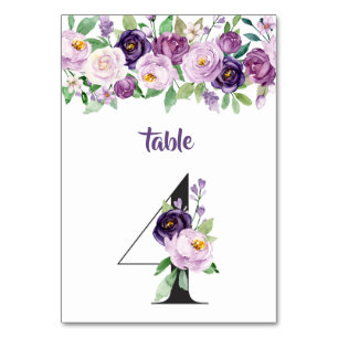 Numeração De Mesa N.º 4 Rosas de Aquarela em roxo e Lavanda