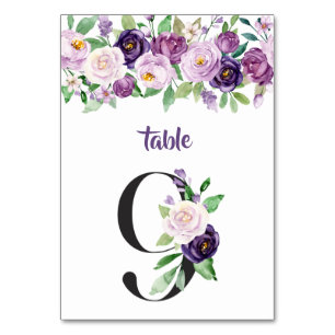 Numeração De Mesa N.º 9 Rosas de Aquarela em roxo e Lavanda