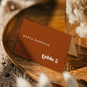 Numeração De Mesa Na moda retro Burnt Orange Wednplace card