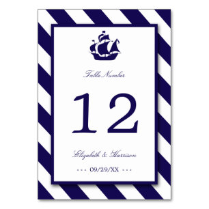 Numeração De Mesa Náutica Stripes & Marinho Náutico Naufrágio Azul