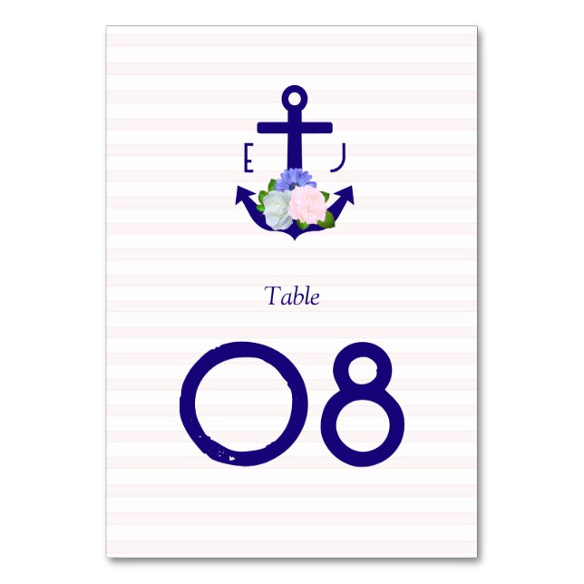Numeração De Mesa Nautical Floral Stripes Wedding (Frente)