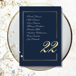 Numeração De Mesa Navy Gold Minimal Script Calligraphy Wedding