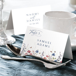 Numeração De Mesa Navy Watercolor Wildflower Foldable Place Card