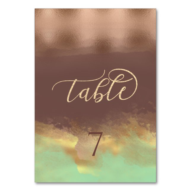 Numeração De Mesa Neo mint canela rosa dourada aquarela (Frente)