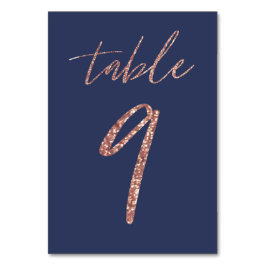 Numeração De Mesa No. 9 - Glam Glitter Rose Gold e Azul Casamento