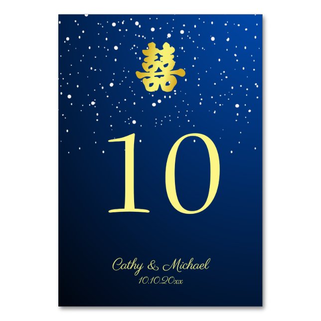 Numeração De Mesa Noite estrelada de casamento chinês azul dupla fel (Frente)
