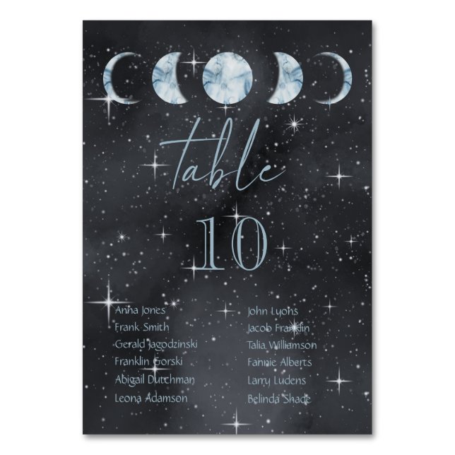 Numeração De Mesa Noite Estrelada Fases da Lua Casamento Celestial (Frente)