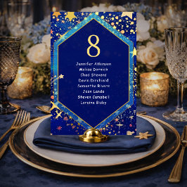 Numeração De Mesa Noite mágica de casamento estrelada com dourado az
