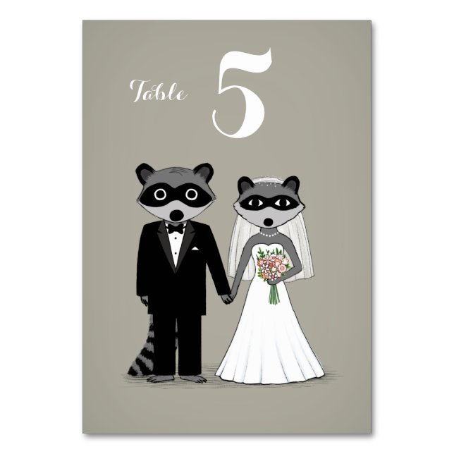 Numeração De Mesa Noiva de Raccoons e Recepção de casamento (Frente)