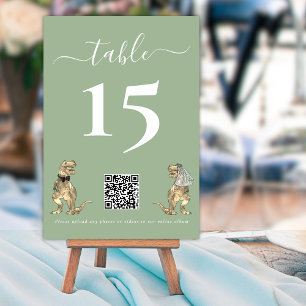 Numeração De Mesa Noiva Dinossauro Verde Sage Código QR para Fotos