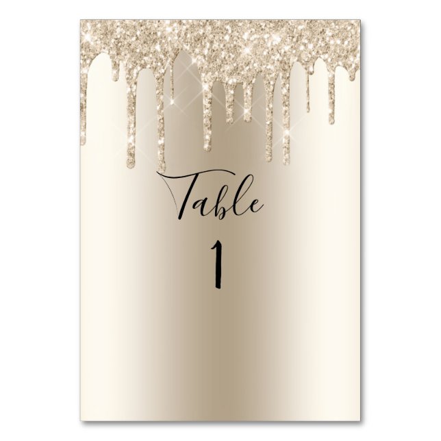 Numeração De Mesa Noiva Elegante Chique com Brilho de Champanhe (Frente)
