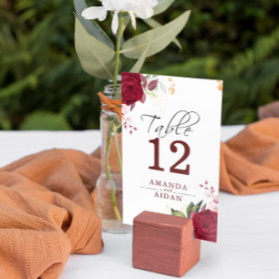 Numeração De Mesa Noiva Floral Rosa Vermelho Borgonha Rústico Número