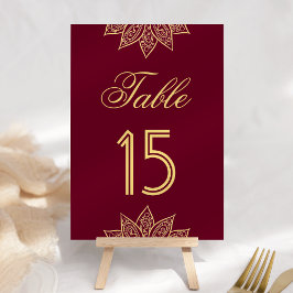 Numeração De Mesa Noiva Índia Henna Burgundy Dourado Casamento