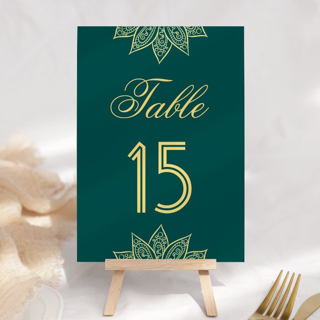Numeração De Mesa Noiva Índia Mar Verde Dourado Henna Casamento (Criador carregado)