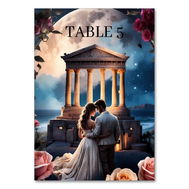 Numeração De Mesa Noiva & Noivo Bonitos em Pé ao lado do Mar  (Verso)