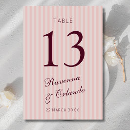 Numeração De Mesa Noiva Rosa Retro Listras Vinho Burgundy Casamento