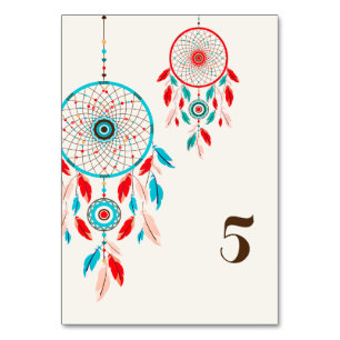 Numeração De Mesa Noiva Tribal Boho Dreamcatcher de penas Casamento