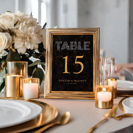 Numeração De Mesa Noivas Chic Diamantes Preto e Dourado Manchado