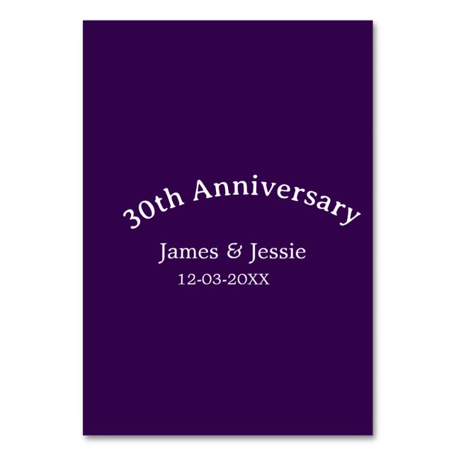 Numeração De Mesa nome data do 30º aniversário de casamento roxo sim (Frente)