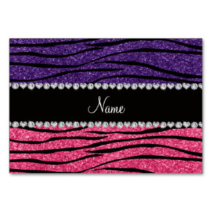 Numeração De Mesa Nome personalizado stripe de zebra rosa púrpura e