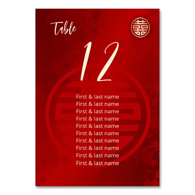 Numeração De Mesa Nomes de Convidados de Casamento Chinês (Frente)