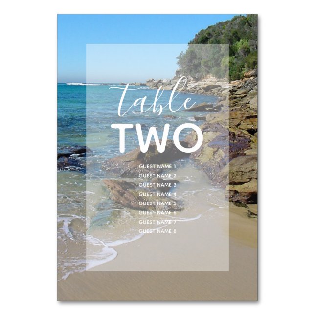 Numeração De Mesa Nomes de Convidados de Casamento de Praia Rocky (Frente)