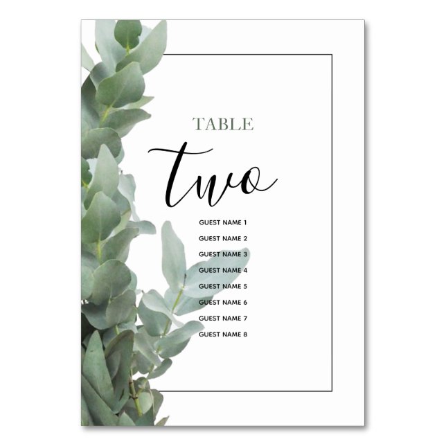 Numeração De Mesa Nomes de Convidados Eucalyptus de Dólar Prateado (Frente)