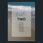 Numeração De Mesa Nomes de Convidados para Casamento de Areia e Prai<br><div class="desc">Esta design de praia apresenta uma costa arenosa. O cenário pitoresco combina oceano azul, ondas brancas de queda e areia ouro. O texto é elegantemente enquadrado com um simples fundo branco opaco de borda. Este é o perfeito design de casamento de destino de praia ideal para um casamento de verão...</div>