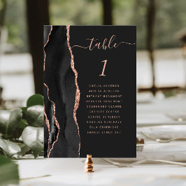 Numeração De Mesa Nomes de Noiva Black Rose Gold Agate Dark Guest