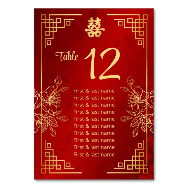 Numeração De Mesa Nomes dos Convidados de Casamento Chinês Número da (Frente)