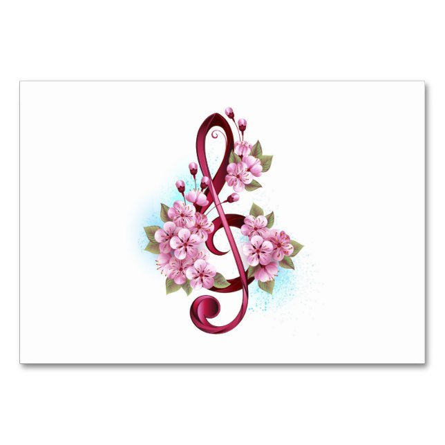 Numeração De Mesa Notas de clave de trecho musical com flores de Sak (Frente)
