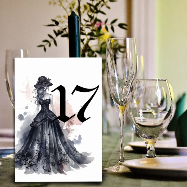 Numeração De Mesa Numb da mesa do casamento negro floral com aquarel (Gothic watercolor floral black wedding table number)
