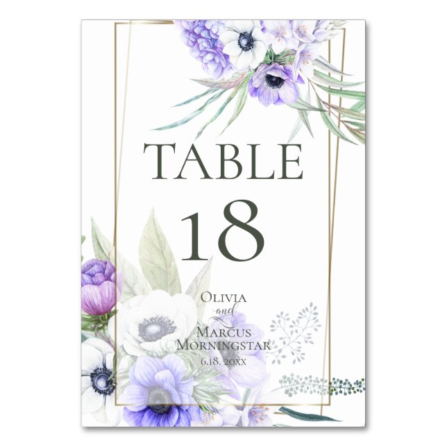 Numeração De Mesa NÚMERO DA MESA | Aquarela  Floral de Anêmona Viole (Frente)