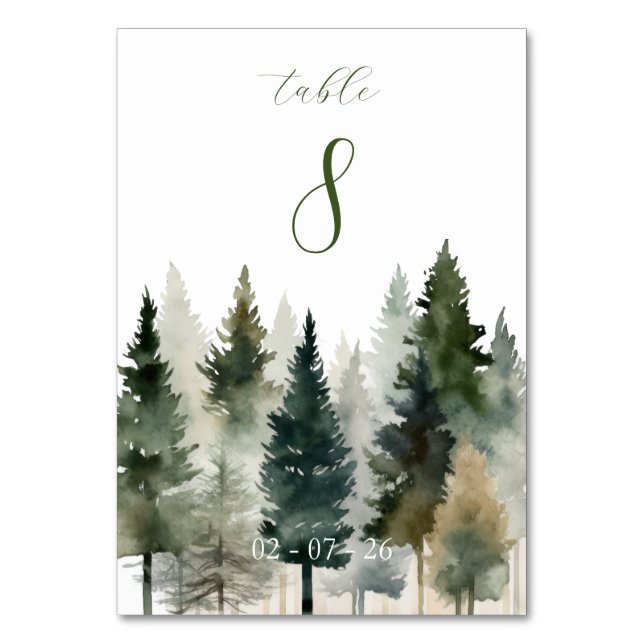 Numeração De Mesa Número da Mesa | Aquarela Forest Pines (Frente)