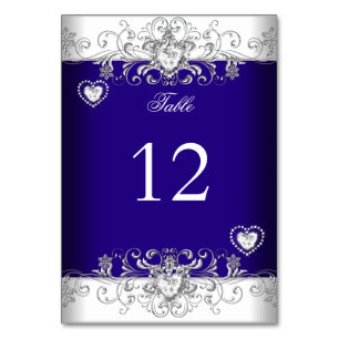 Numeração De Mesa Número da Mesa Casamento Azul Royal Diamante Prata