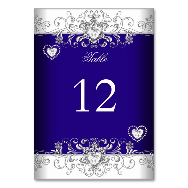 Numeração De Mesa Número da Mesa Casamento Azul Royal Diamante Prata (Frente)