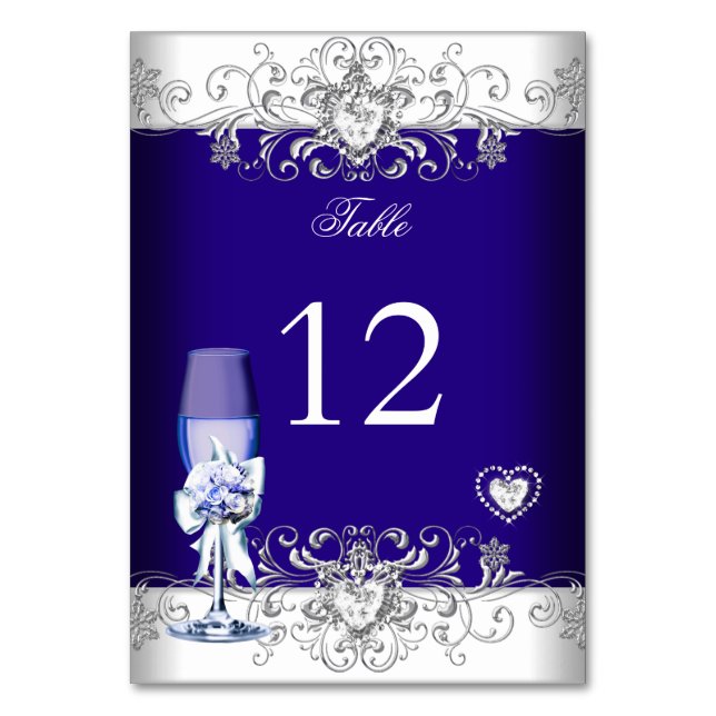 Numeração De Mesa Número da Mesa Casamento Azul Royal Vidro Prata (Frente)