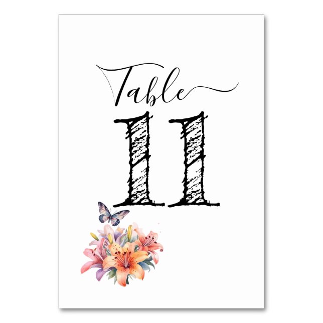 Numeração De Mesa Número da mesa com design elegante de flores e bor (Frente)