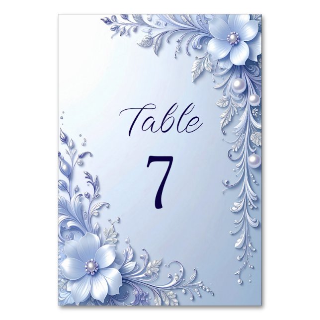Numeração De Mesa Número da Mesa com Flores Ornamentadas Azuis e Pér (Frente)