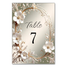 Número da Mesa com Moldura Floral Branca Ornamenta