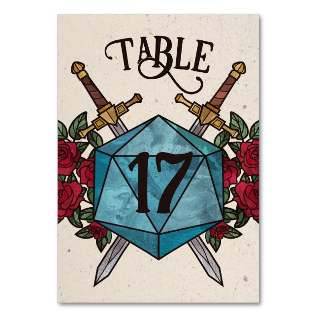 Numeração De Mesa Número da Mesa D20 Rosas Casamento RPG (Frente)