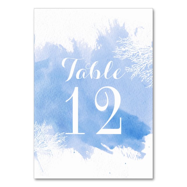 Numeração De Mesa Número da mesa de casamento azul de recife de cora (Frente)