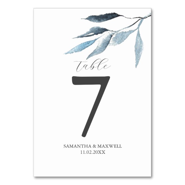 Numeração De Mesa Número da Mesa de Casamento Botânicos Azul Empoeir (Frente)