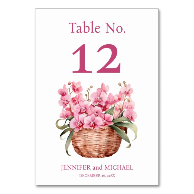 Numeração De Mesa Número da Mesa de Casamento com Aquarela de Orquíd (Frente)