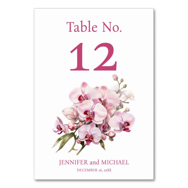 Numeração De Mesa Número da Mesa de Casamento com Aquarela de Orquíd (Frente)