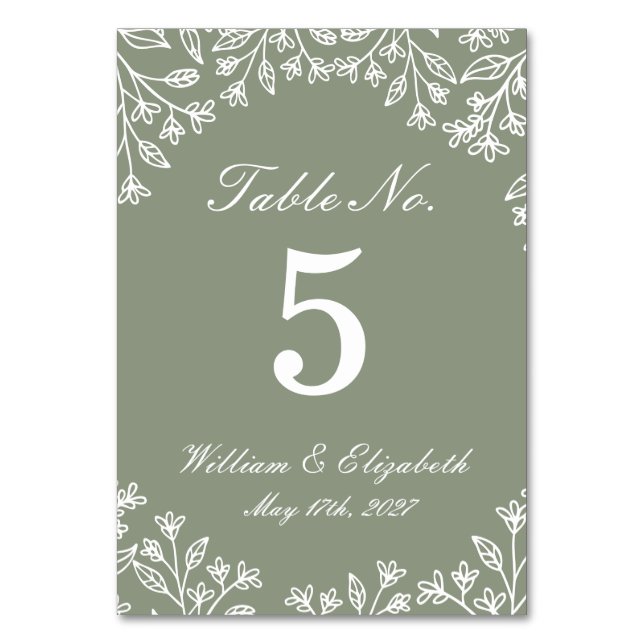 Numeração De Mesa Número da Mesa de Casamento com Flores Silvestres  (Frente)